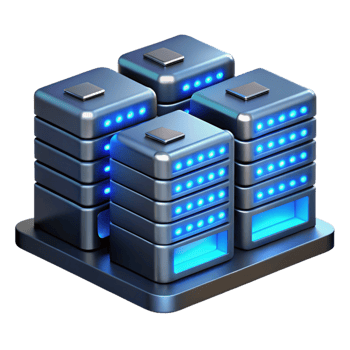 magnificent modern A server room with rows of blinking servers, illuminated by cool, blue LED lights, in a data center, technical style detailed png