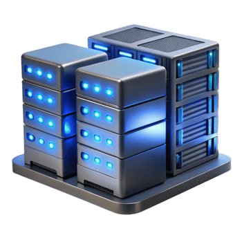 beautiful creative A server room with rows of blinking servers, illuminated by cool, blue LED lights, in a data center, technical style detailed png