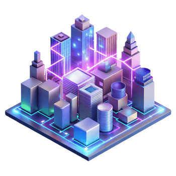 wonderful rustic A futuristic cityscape composed entirely of interconnected circuit boards and glowing data streams, viewed from a low angle, vibrant neon colors, isometric style high resolution png