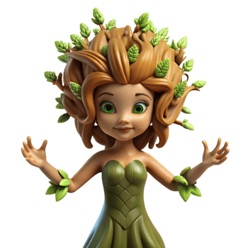 vibrant rustic A graceful dryad emerging from an ancient oak tree, her skin made of bark and her hair of leaves, lit by dappled sunlight, in a whimsical, fairytale illustration style 4K png