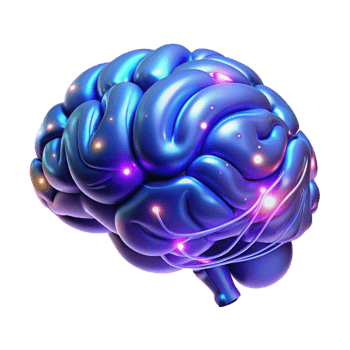 dramatic classic A holographic projection of a human brain rotating slowly, intricate neural networks pulsing with light, dark blue and purple lighting, abstract style premium png