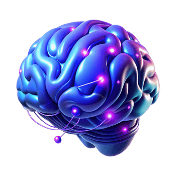 magnificent classic A holographic projection of a human brain rotating slowly, intricate neural networks pulsing with light, dark blue and purple lighting, abstract style high resolution png