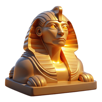 extraordinary contemporary A wise Sphinx, its enigmatic gaze fixed on the horizon, bathed in the warm, golden light of dawn, in a stylized, Art Deco style detailed png
