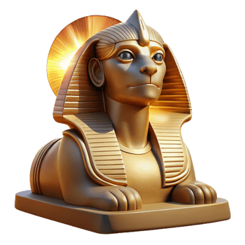 wonderful classic A wise Sphinx, its enigmatic gaze fixed on the horizon, bathed in the warm, golden light of dawn, in a stylized, Art Deco style premium png