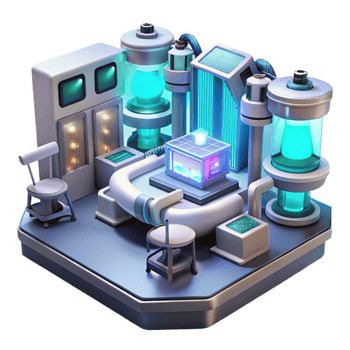 beautiful creative A futuristic laboratory filled with glowing screens and complex machinery, sterile white lighting, realistic style original png
