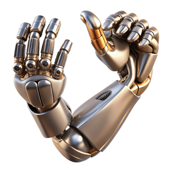 extraordinary minimalist A biomechanical prosthetic arm flexing its fingers, intricate metallic and organic details, warm lighting, biopunk style professional png