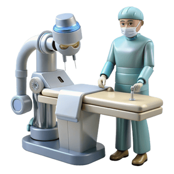 dramatic abstract A robotic surgeon performing a delicate procedure, sterile white lighting, hyperrealistic style detailed png