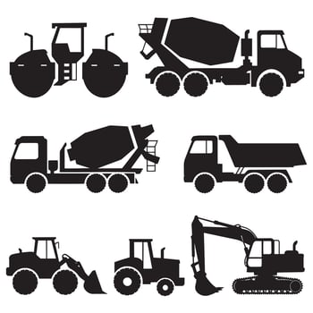 Set of heavy machinery silhouettes vector