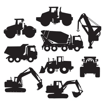 A collection of construction vehicles silhouettes vector