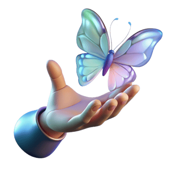 beautiful minimalist A human hand reaching out to touch a holographic butterfly. Soft, ethereal lighting. Sci-fi fantasy style. Detailed hand and butterfly premium png