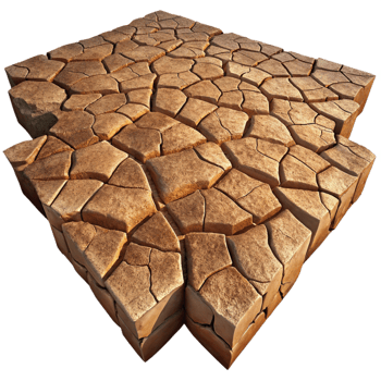 dramatic abstract A cracked desert floor, intricate patterns of dried mud, harsh midday sunlight, photorealistic style exclusive png