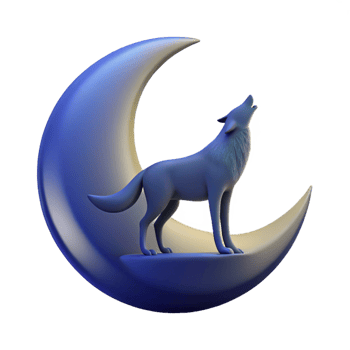 beautiful abstract A lone wolf howling at a crescent moon, silhouetted against a dark blue sky, minimalist graphic design style authentic png