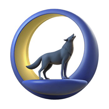 magnificent modern A lone wolf howling at a crescent moon, silhouetted against a dark blue sky, minimalist graphic design style premium png