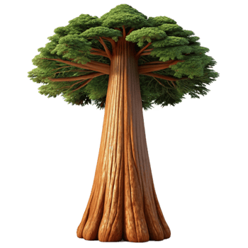 wonderful traditional A giant sequoia tree towering over the forest, textured bark and massive trunk, low angle shot, nature photography style high resolution png
