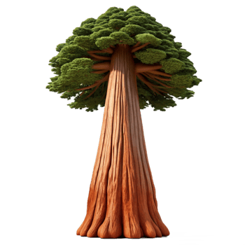 extraordinary vintage A giant sequoia tree towering over the forest, textured bark and massive trunk, low angle shot, nature photography style high quality png