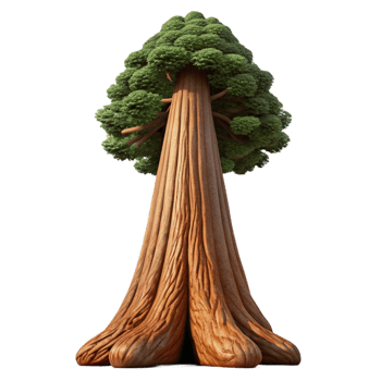 dramatic creative A giant sequoia tree towering over the forest, textured bark and massive trunk, low angle shot, nature photography style high quality png