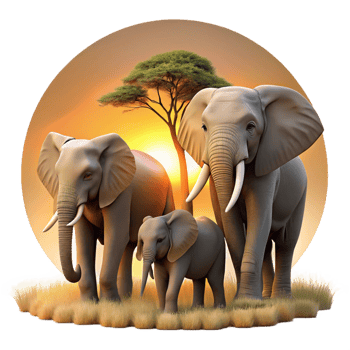 wonderful vintage A family of elephants walking across the savanna, dusty sunset lighting, warm and evocative, wildlife photography style authentic png