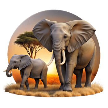 wonderful creative A family of elephants walking across the savanna, dusty sunset lighting, warm and evocative, wildlife photography style detailed png