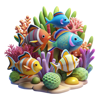 serene abstract A group of colorful tropical fish swimming in coral reef, vibrant colors and intricate patterns, underwater photography style premium png