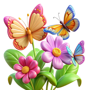 wonderful creative A group of butterflies fluttering around colorful flowers, vibrant garden scene, macro photography authentic png