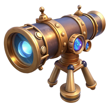 dramatic abstract Steampunk telescope, brass and copper, intricate lenses and gears, pointed at the stars, lit by a cool, moonlight authentic png