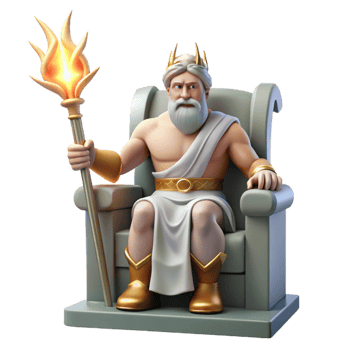 wonderful classic A stoic Roman god, Jupiter, holding a lightning bolt, seated on a majestic throne, depicted in a realistic style with dramatic, theatrical lighting detailed png