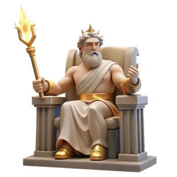 vibrant rustic A stoic Roman god, Jupiter, holding a lightning bolt, seated on a majestic throne, depicted in a realistic style with dramatic, theatrical lighting high resolution png