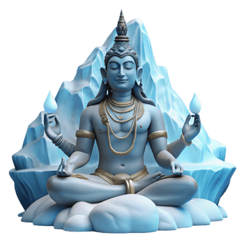 dramatic artistic A powerful Hindu god, Shiva, meditating in the Himalayas, surrounded by swirling snow and ice, rendered in a realistic style with crisp, clear light genuine png