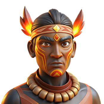 impressive minimalist Portrait of a man with tribal face paint and traditional headdress, lit by a warm, firelight glow, in a powerful, indigenous style professional png
