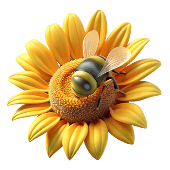 serene modern A close-up of a bee collecting pollen from a sunflower, golden hour light, macro photography style genuine png