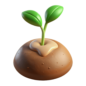 serene rustic A sprouting seedling pushing through the earth, soft light, close-up, time-lapse photography style premium png