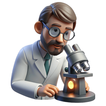 dramatic minimalist Portrait of a scientist in a lab coat, looking through a microscope, lit by bright laboratory light, in a scientific photography style genuine png