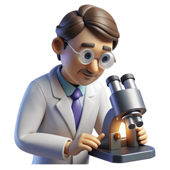 extraordinary artistic Portrait of a scientist in a lab coat, looking through a microscope, lit by bright laboratory light, in a scientific photography style 4K png