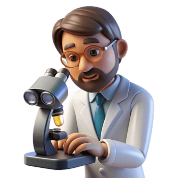 vibrant minimalist Portrait of a scientist in a lab coat, looking through a microscope, lit by bright laboratory light, in a scientific photography style authentic png