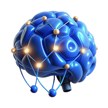 beautiful traditional A human brain connected to a network of wires and glowing with data, illuminated by cool, blue light, cyberpunk style genuine png