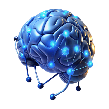 extraordinary artistic A human brain connected to a network of wires and glowing with data, illuminated by cool, blue light, cyberpunk style original png