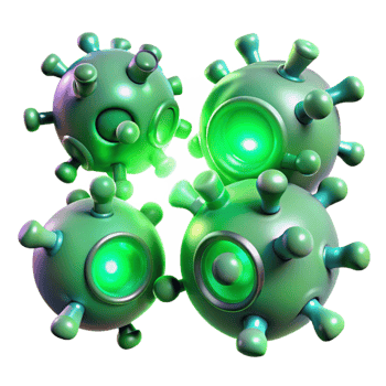 beautiful abstract A group of nanobots repairing damaged tissue, illuminated by bright, green light, medical illustration style premium png