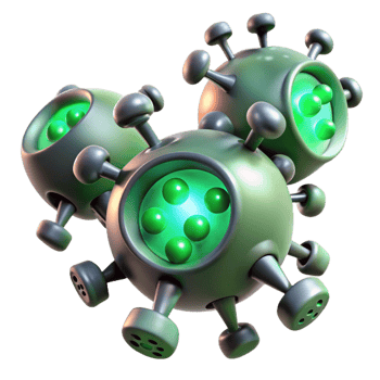 elegant creative A group of nanobots repairing damaged tissue, illuminated by bright, green light, medical illustration style exclusive png