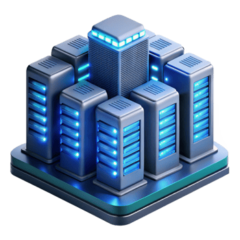 elegant minimalist A futuristic data center with rows of servers and blinking lights, illuminated by cool, blue light, technical illustration style professional png
