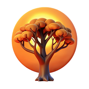serene traditional A gnarled oak tree silhouetted against a vibrant orange sunset, dramatic lighting, painterly style professional png