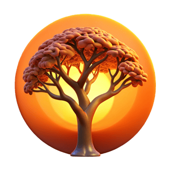 beautiful minimalist A gnarled oak tree silhouetted against a vibrant orange sunset, dramatic lighting, painterly style genuine png