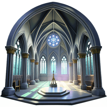 stunning modern Gothic cathedral interior, stained glass windows depicting celestial scenes, shafts of light piercing through the darkness, ethereal atmosphere, hyperrealistic rendering original png