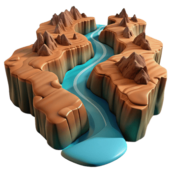 elegant rustic A winding river through a canyon, aerial view, dramatic lighting 4K png