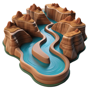 elegant classic A winding river through a canyon, aerial view, dramatic lighting genuine png