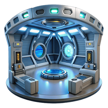 vibrant traditional Space station interior, futuristic technology and glowing panels, zero gravity environment, sci-fi style high quality png