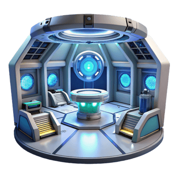 vibrant vintage Space station interior, futuristic technology and glowing panels, zero gravity environment, sci-fi style original png