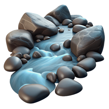 elegant traditional A babbling brook flowing over smooth stones, long exposure, tranquil style 4K png