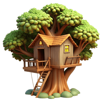 beautiful rustic Treehouse built into a giant redwood, rustic wooden construction, dappled sunlight filtering through the leaves, whimsical style authentic png