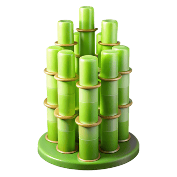 magnificent traditional Bamboo skyscraper, sustainable and organic design, soft green light filtering through the bamboo stalks original png