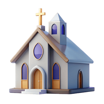dramatic vintage Modernist church, simple geometric forms and stained glass windows, soft natural light, spiritual atmosphere high quality png
